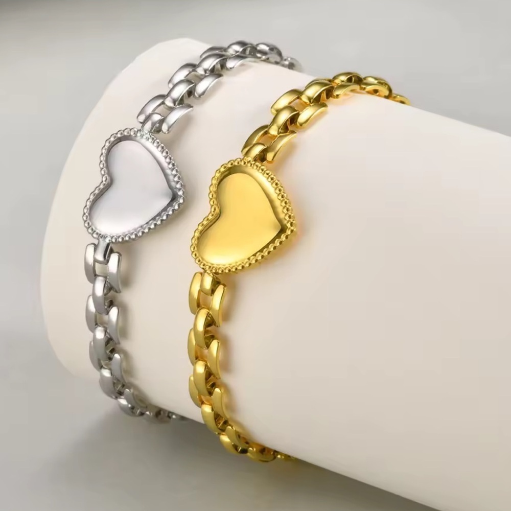 New! 18k gold plated stainless steel unique adjustable waterproof Heart Bracelet - Picture 3 of 8